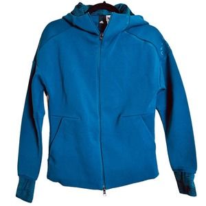 Adidas Hoodie Full Zip Up Sweatshirt Teal Blue Green Thumb Hole Women’s Small